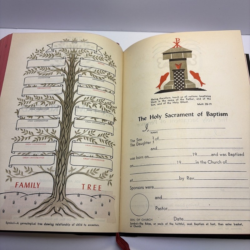 1952 New American Catholic Edition THE HOLY BIBLE Benziger Bros Family Record gallery