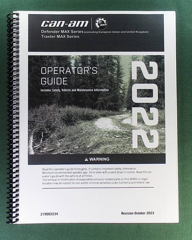 2022 Can-Am Defender MAX XT HD10 Owner’s Manual: 258 Pages & Protective Covers!