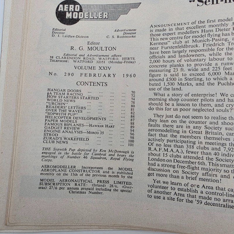 Vintage Aero Modeller Magazine February 1960 Model Aircraft Plans Sopwith Pup gallery