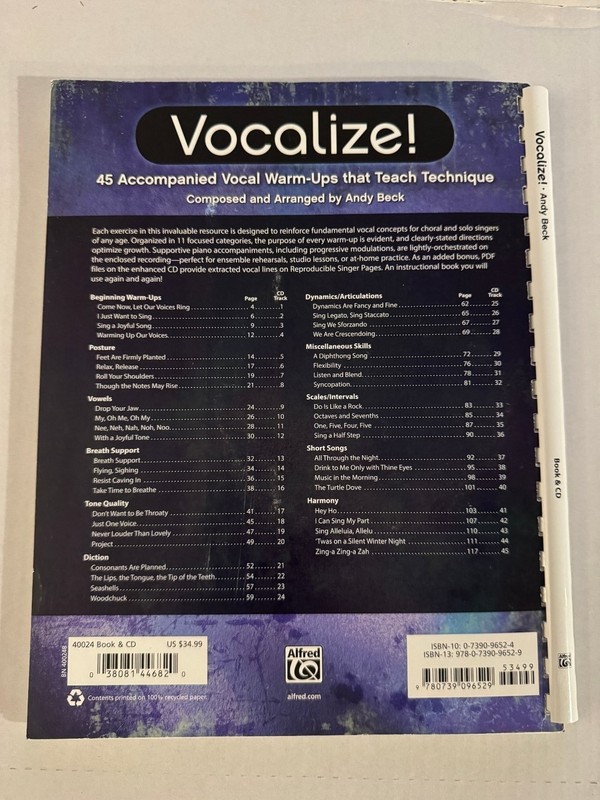 Vocalize! Andy Beck 2006 Book & CD Vocal Warm-Ups Technique Alfred Music gallery