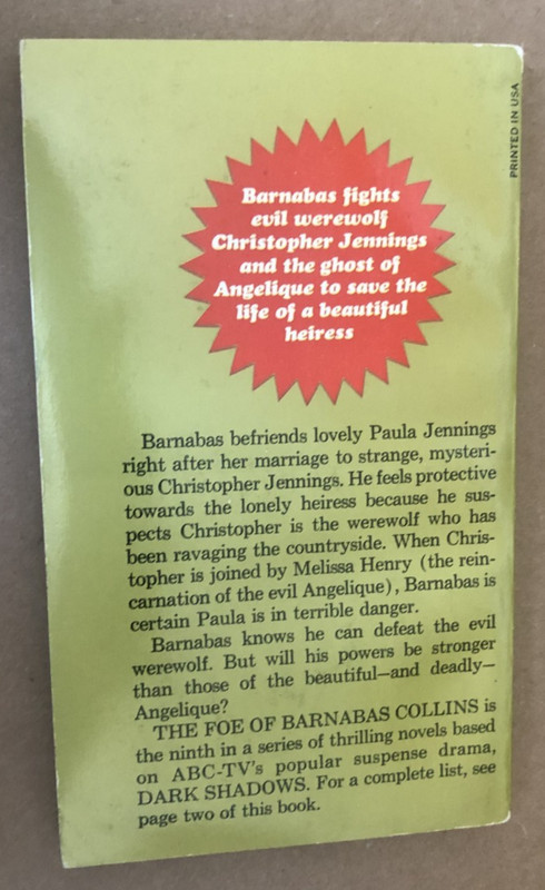DARK SHADOWS #9 The Foe of Barnabas Collins (1969) Paperback Library 1st gallery