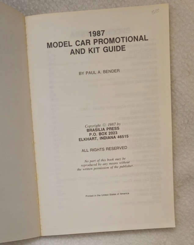 Model Car Promotional and Kit Guide for 1987 by Paul A. Bender gallery
