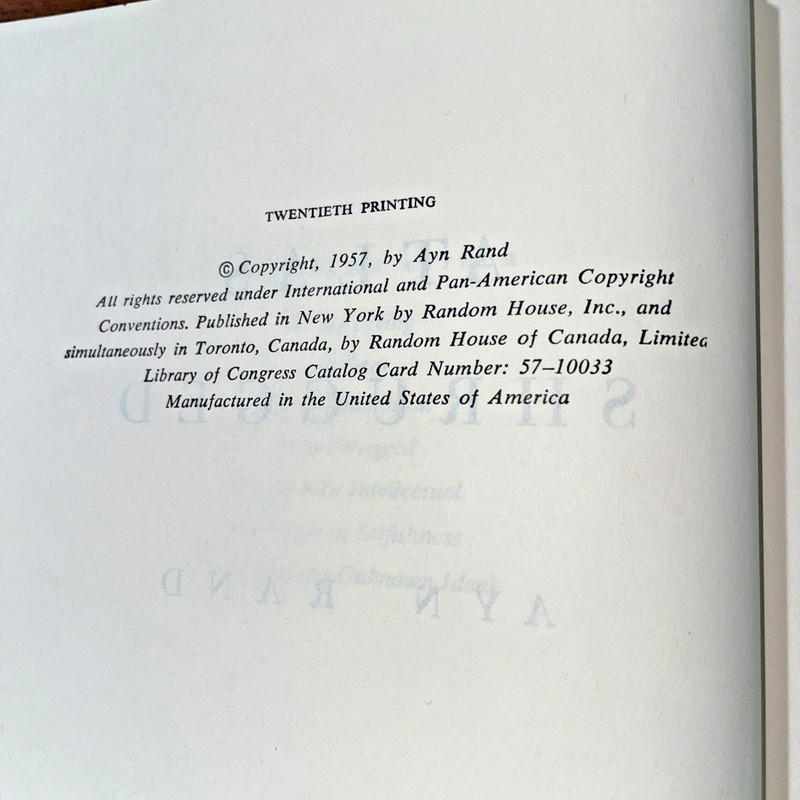 ATLAS SHRUGGED Ayn Rand 1957 First Edition 20th Printing gallery