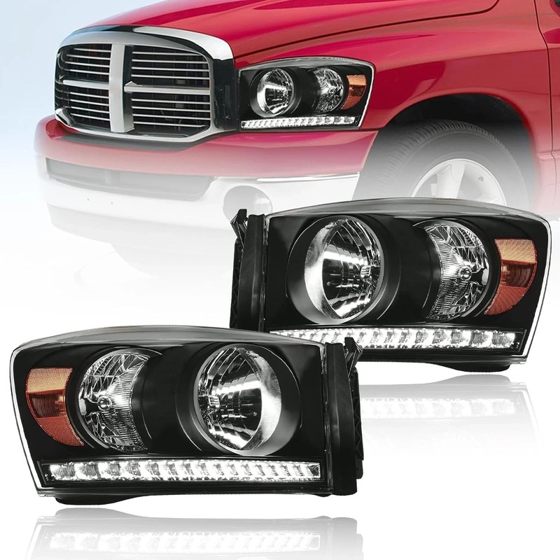Headlights LED for 2006-2008 Dodge Ram 1500 2500 3500 LED DRL Head Lights Assemb