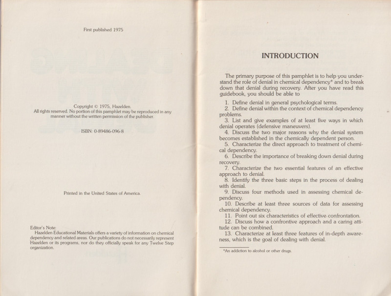 Dealing with Denial from Hazelden, 1975, 32 pages, Alcoholics Anonymous, Al-Anon gallery