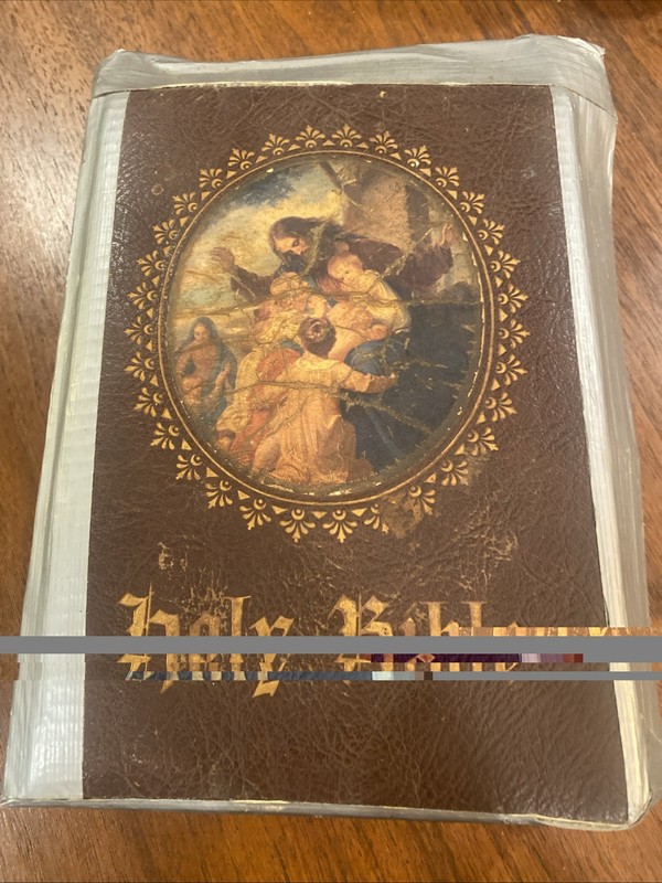 Holy Bible The King James Edition 1955 Red & Leather Illustrations Evans Family