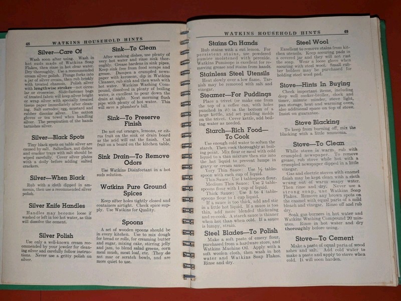 Watkins Household Hints Book 1941 HC Spiral Binding , J.R. Watkins Co. 3rd ed. gallery