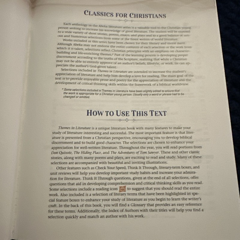Abeka Themes In Literature 9th Grade Student Textbook Current Fifth Edition Book gallery