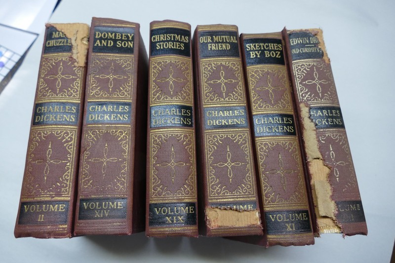 6 book lot The Works of Charles Dickens Vol X1 , VIII , II , XVIII , XIX & XIV