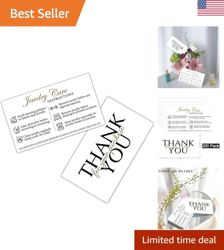Durable Jewelry Care Instructions Cards – 200 Pack, 3.5×2.1 Inch for Businesses