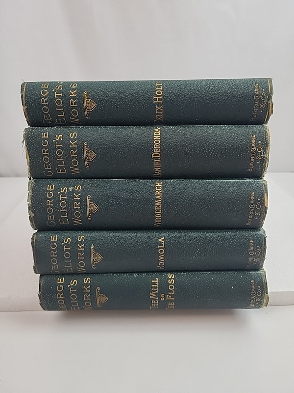 5 Volume Set George Eliot’s Works by George Eliot 1885 Green Covers