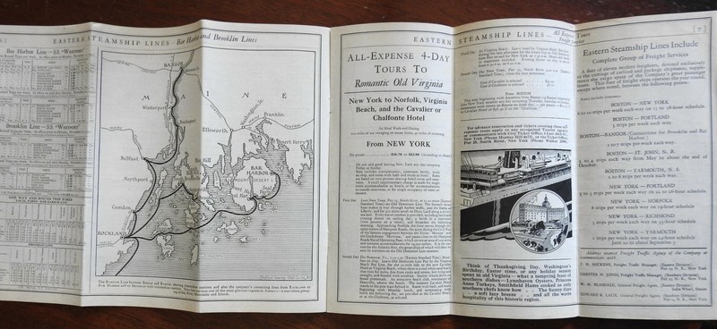 Eastern Steamship Lines 1930 illustrated travel brochure with map gallery