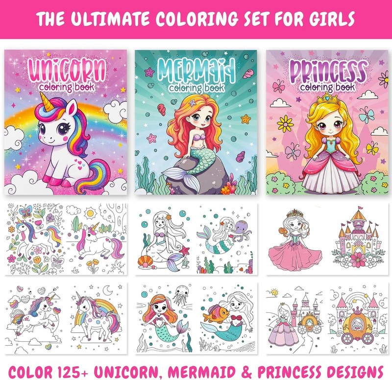 Magical 3-In-1 Coloring Book Set for Little Girls: 4-8 Joyful Creations gallery