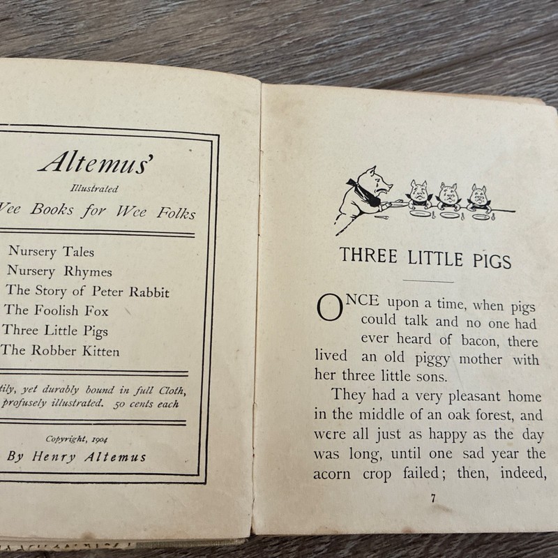 1904 Three Little Pigs (Wee Books for Wee Folks) Henry Altemus Antique Hardcover gallery