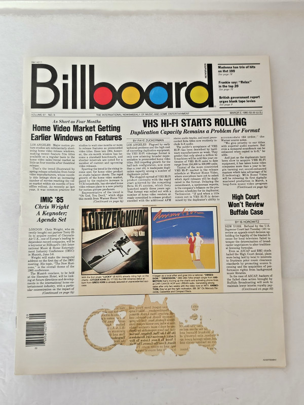 Billboard Magazine March 2, 1985 Whitney Houston, Doors, Paul McCartney