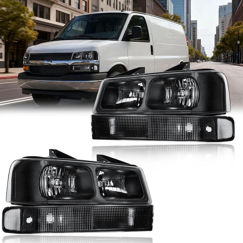 4Pcs Headlight Assembly, Headlights Kit Compatible with 2003-2014 Chevy Express gallery