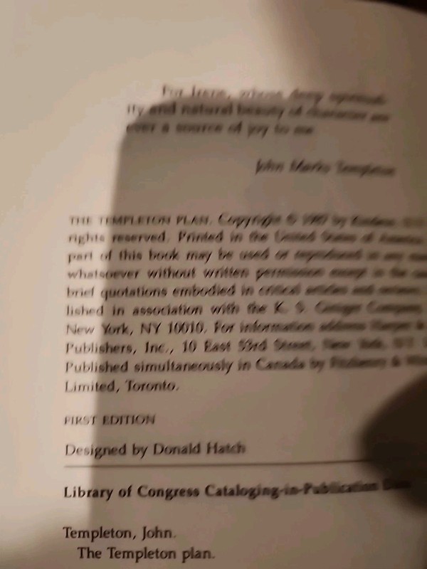 SIGNED The Templeton Plan Hardcover Book DJ 1st Edition SIGNED~JOHN M. TEMPLETON gallery