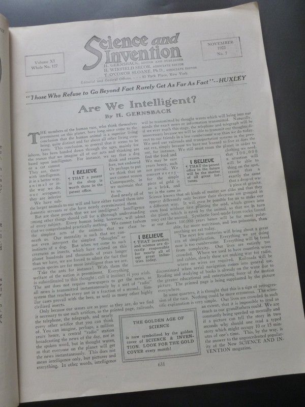 Hugo Gernsback [Editor] – SCIENCE AND INVENTION Nov 1923 – Ray Cummings gallery
