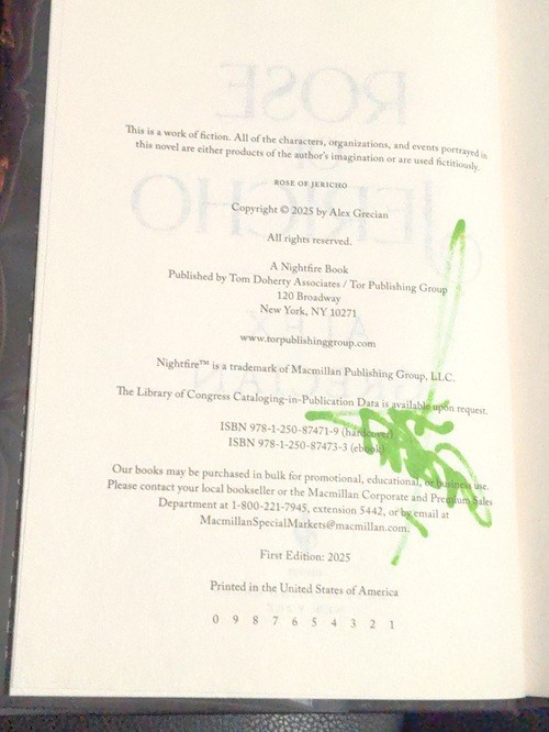 Signed Alex Grecian Rose of Jericho Nightfire Hardcover Near Fine Condition gallery