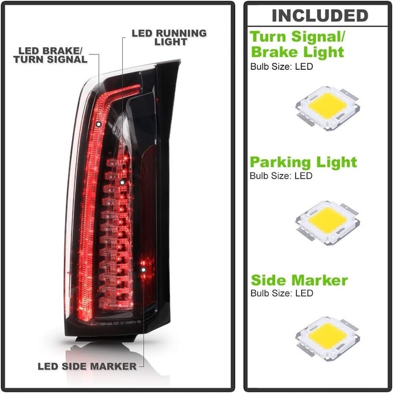 - for 2013-2018 Cadillac ATS 4-Door Sedan Black Housing LED Tail Lights Brake La gallery