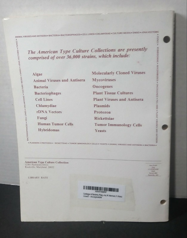 ATCC Catalogue Of Bacteria Phages rDNA Vectors 16th Edition 1985 Reference Guide gallery