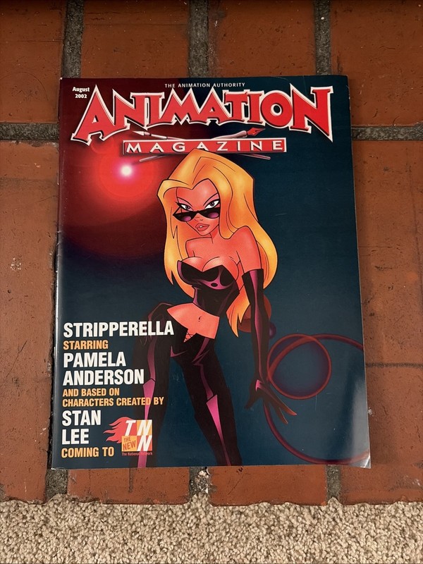 August 2002 ANIMATION MAGAZINE~Stan Lee’s Stripperella cover, Dragon’s Lair