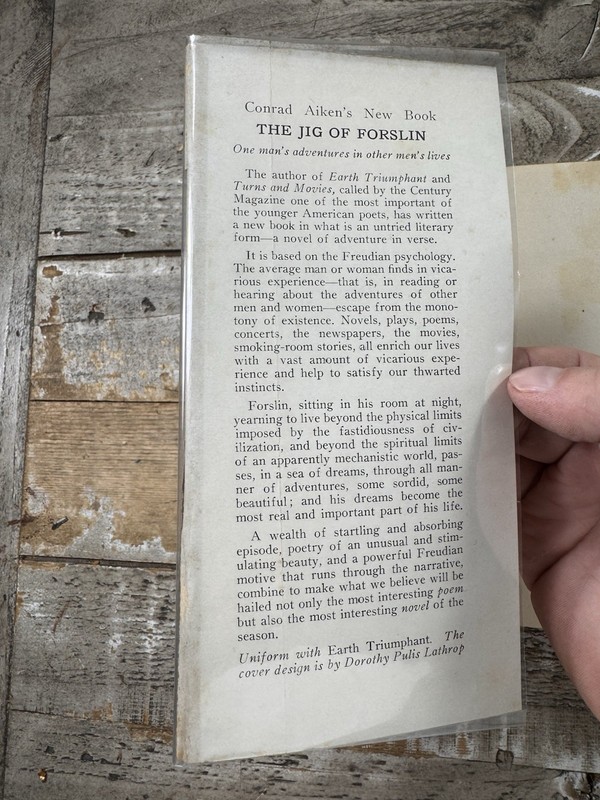 1916 Poetry “The Jig of Forslin” Conrad Aiken, Dust Jacket + Card of DJ Designer gallery