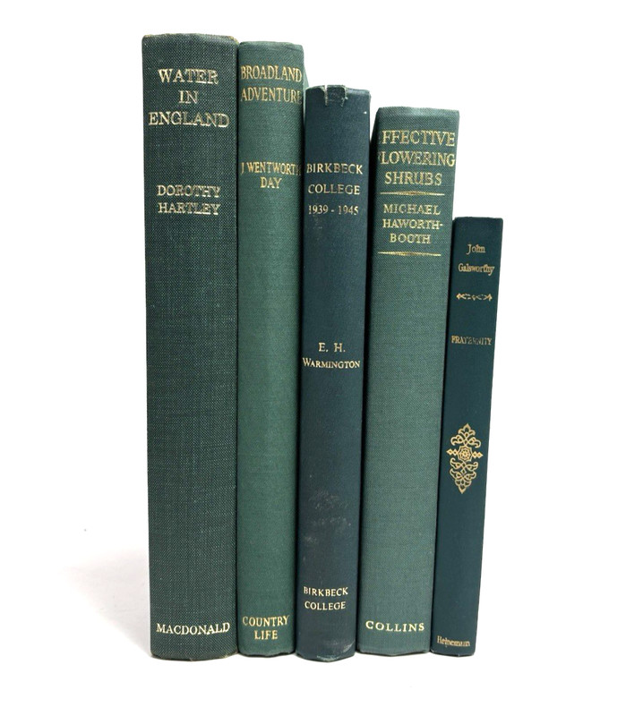 Collection of Old Green Books for Decoration. 13cm Shelf space.