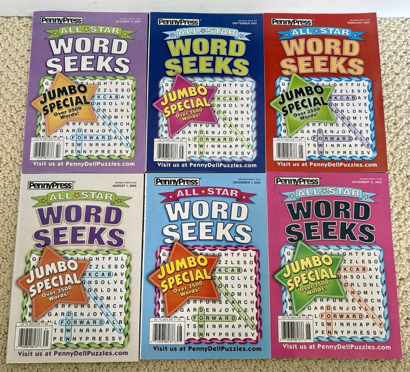 Lot of 6 Penny Press All Star Jumbo Special Word Seek Search New Puzzle Books
