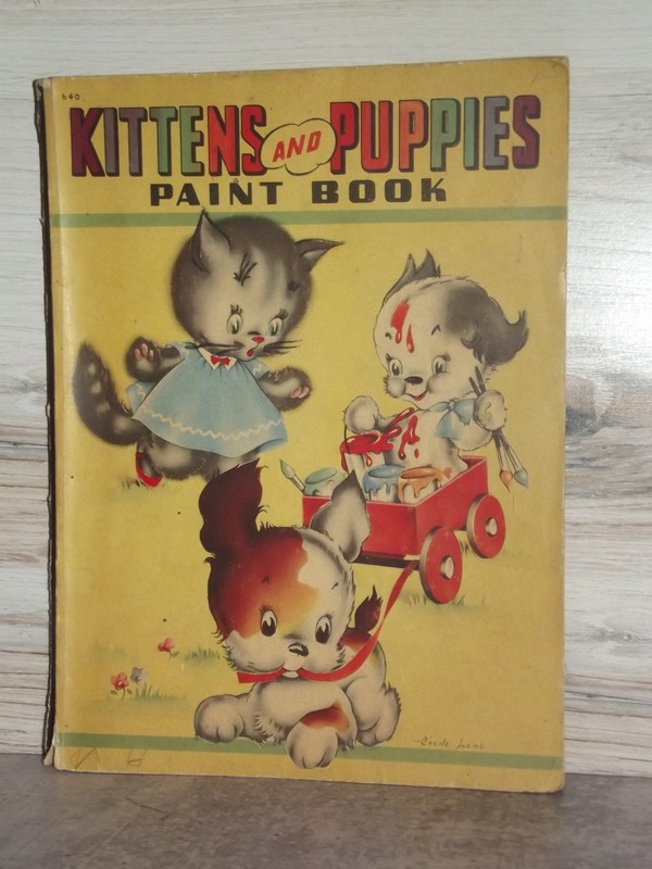 1941 Kittens & Puppies Paint Color Book Whitman Publishing Mostly Colored B141