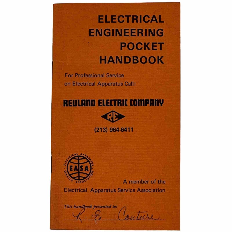 Electrical Engineering Pocket Handbook Easa 3.5″x6″ Vintage Reuland Electric Co