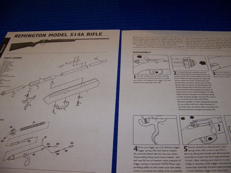 REMINGTON MODEL 514A RIFLE (.22)..LEGEND/EXPLODED VIEW/DISASSEMBLY (302MM)