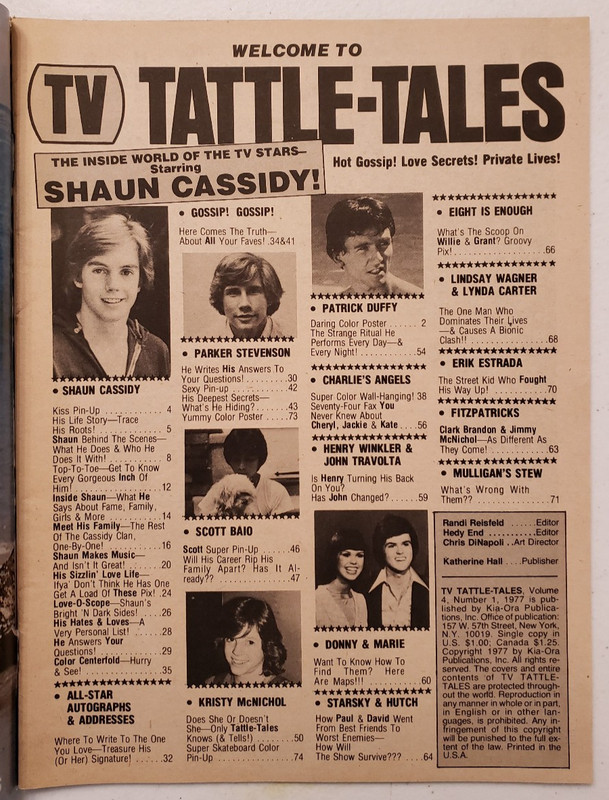 TV Tattle-Tales 1977 Shaun Cassidy~Patrick Duffy~Charlie's Angels~Scott Baio~70s gallery