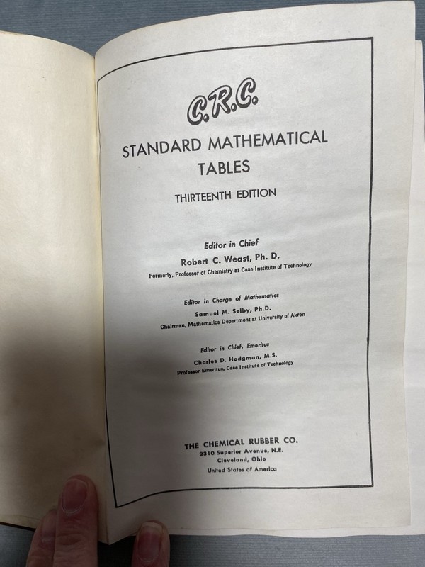 C.R.C. Standard Mathematical Tables The Chemical Rubber Co. 1964 13th Edition H… gallery