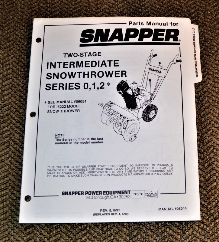 VTG 1991 Snapper Snow Thrower Manual 06044 Intermediate Series 0 1 2 I5222