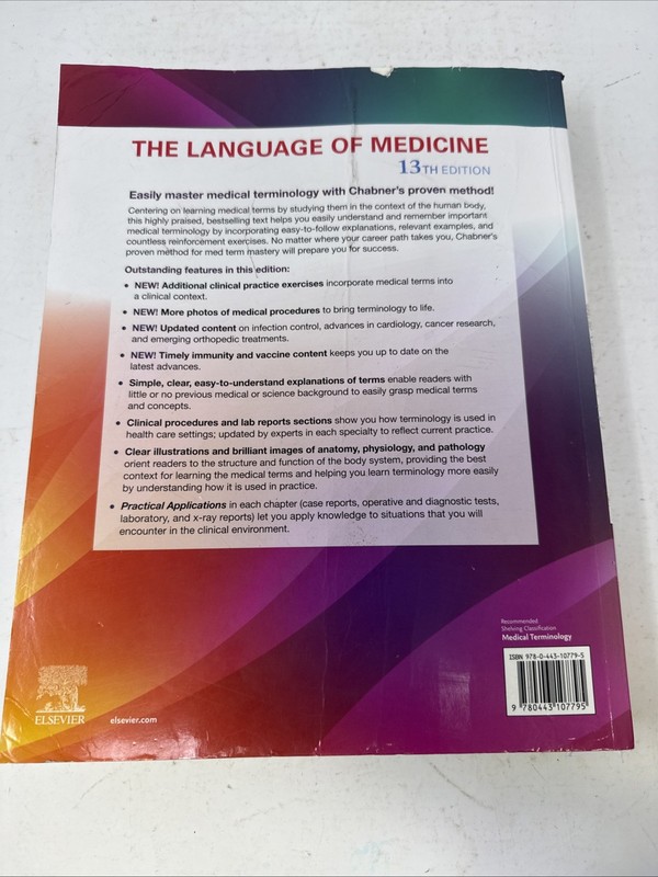 The Language of Medicine 13th Ed- Paperback by Chabner *W/Code. Mild Cover Dam gallery