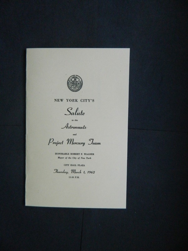 MARCH 1, 1962 NYC PROGRAM SALUTE THE ASTRONAUTS OF PROJECT MERCURY SPACE TEAM gallery