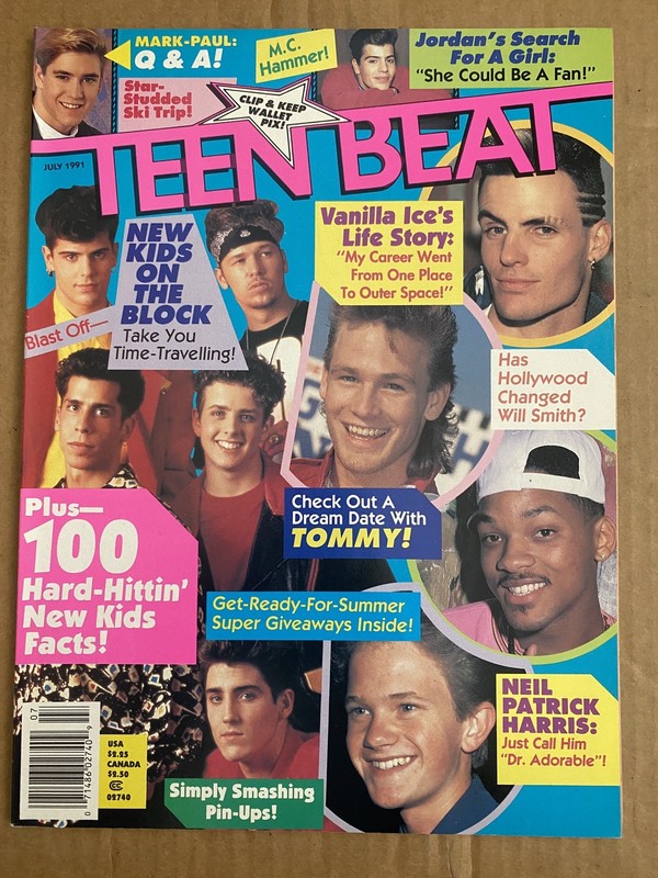 Teen Beat Magazine July 1991 NKOTB, Neil Patrick Harris, Will Smith, Vanilla Ice