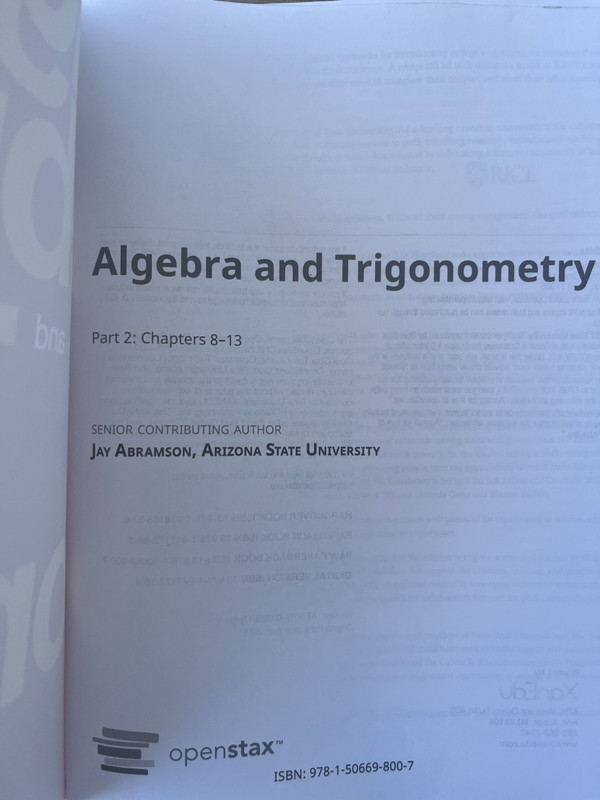 Algebra and Trigonometry by OpenStax, paperback, Part 2, Chapters 8-13 gallery