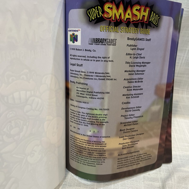 Super Smash Bros Official Strategy Guide Book Brady Games 1999 Nintendo N64 gallery