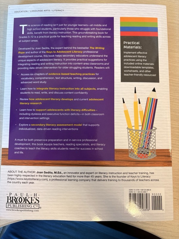The Essentials of Adolescent Literacy Joan Sedita 2018 PB Grades 5-12 +Online gallery