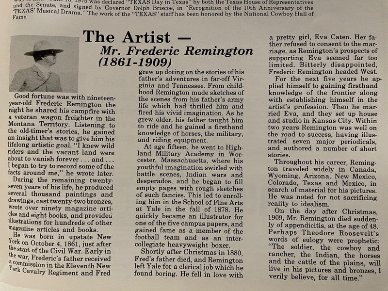 FREDERIC REMINGTON 1978 "TEXAS" PROGRAM 34 PICS NEAR MINT! gallery