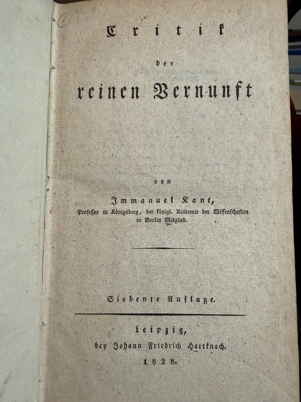 Kant, Immanuel Kritik der reinen Vernunft 7th edition a very good copy 1828