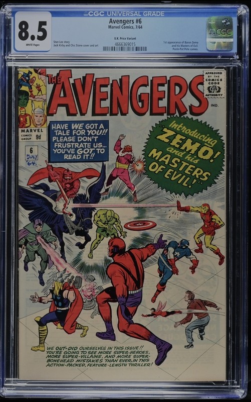 Avengers #6 | 1964 | CGC 8.5 White Pages | Pence Variant | Joint Pop 1 gallery