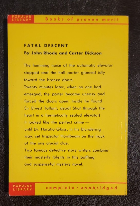 Fatal Descent John Rhode Carter Dickson Popular Library 87 1946 HIGH GRADE Rare gallery