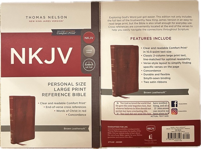 SNAP CLOSURE NKJV LARGE PRINT(10.5pt) Personal Size Brown Leathersoft Bible gallery