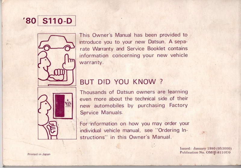 1980 Nissan Datsun 200SX Owners Manual MN1344 gallery