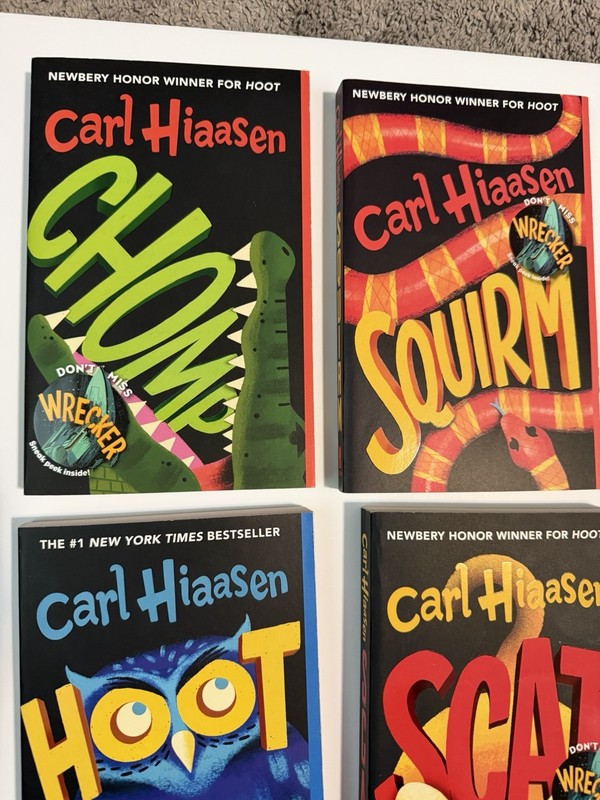 Carl Hiaasen 5 Book Lot Young Readers, Hoot, Flush, Scat, Chomp, & Squirm gallery