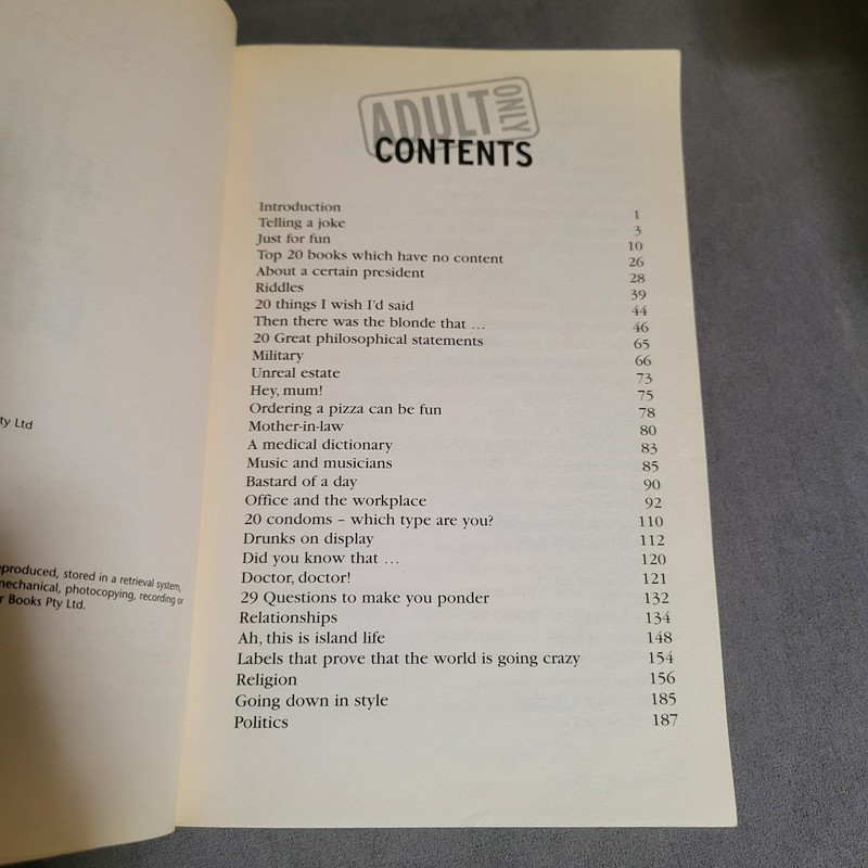 Adults Only Joke Book by Scribblers and Writers Pty Ltd (2002, Trade Paperback) gallery
