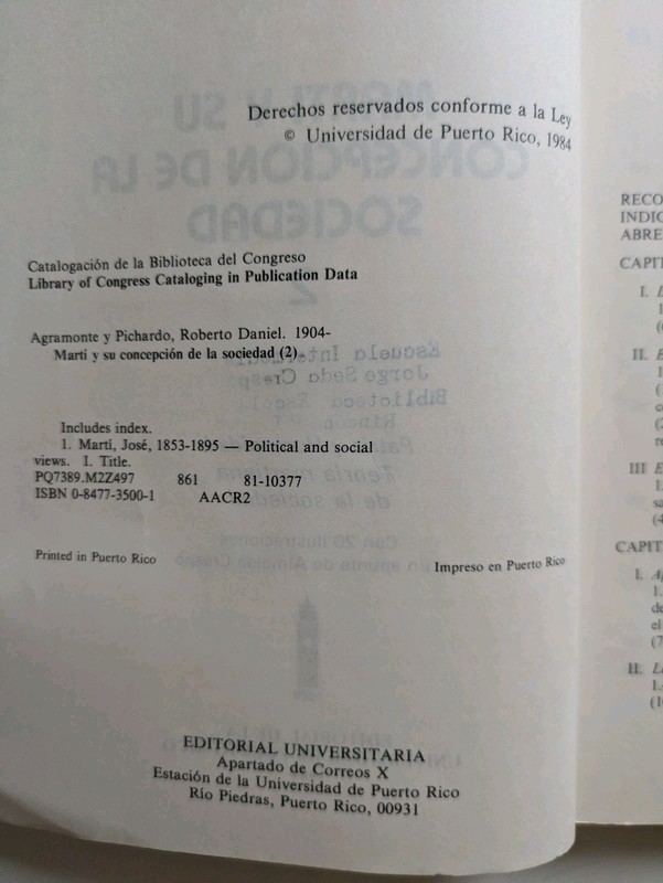 Marti Y Su Concepcio de Sociedad AGRAMONTE 2 Patria Martiana Puerto Rico 1984 PB gallery